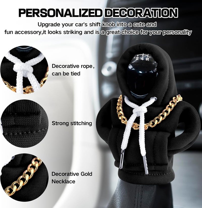 PLALEI Gear Shift Hoodie, Funny Car Gear Shift Cover, Cute Car Shift Knob Hoodie, Automotive Interior Accessories, Universal Fit Knob Cover Gift (Black) - Image 3